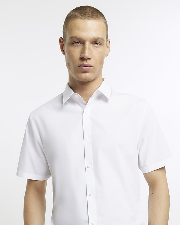 White slim fit short sleeve shirt