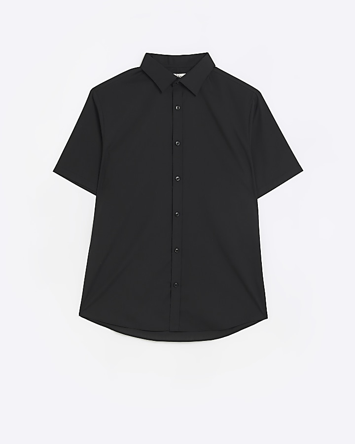 Black slim fit short sleeve shirt