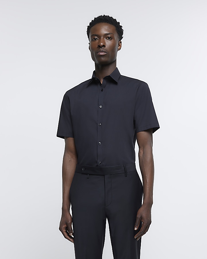 Black slim fit short sleeve shirt