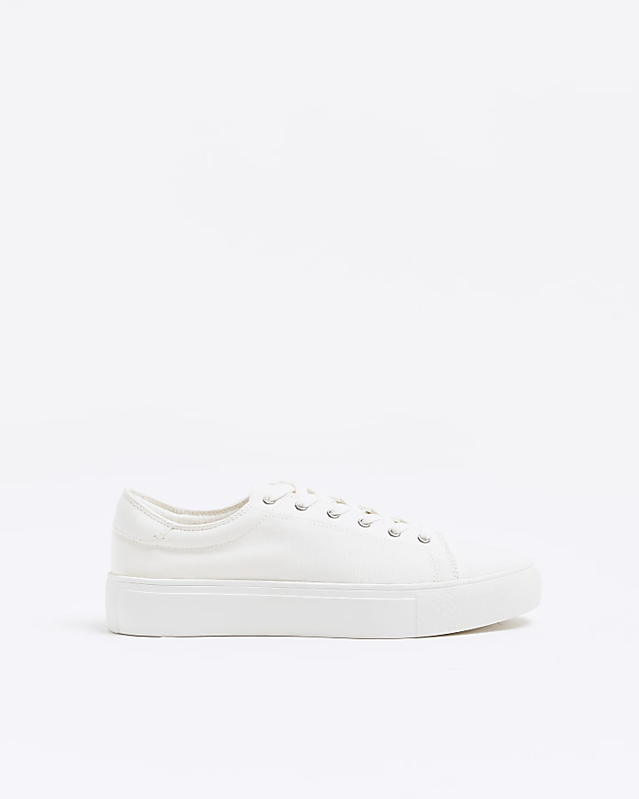 White lace up canvas trainers