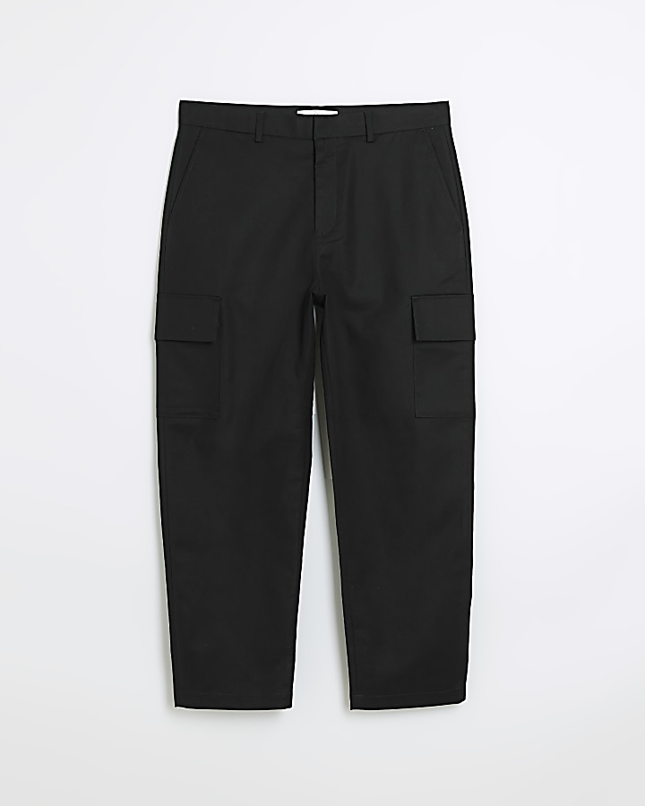 Black slim fit cargo smart trousers