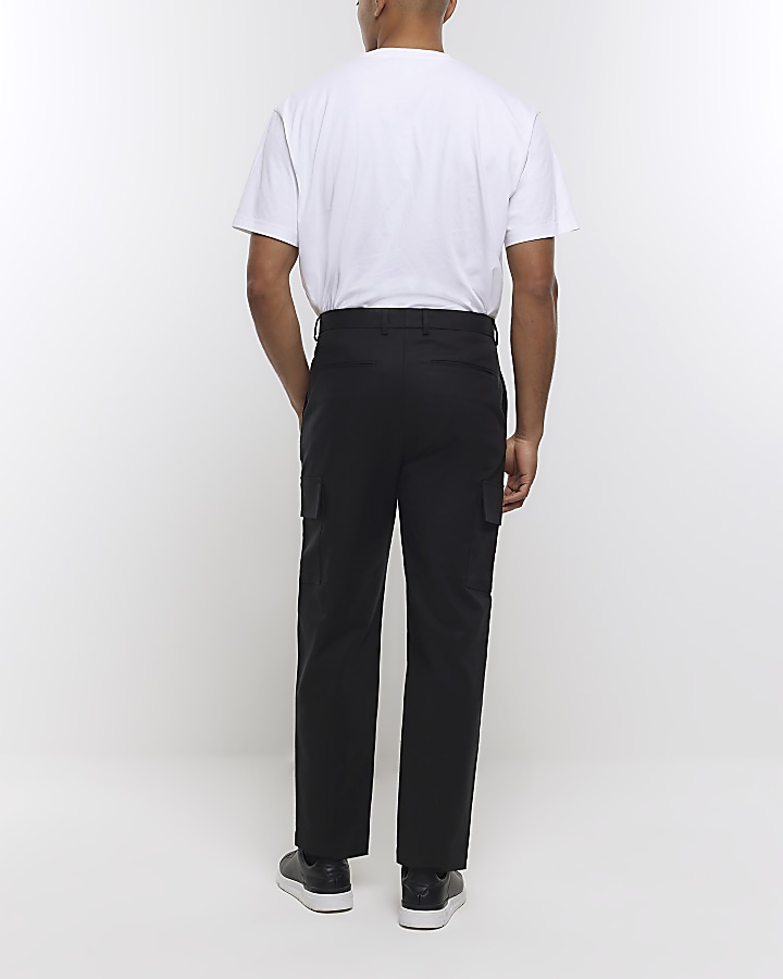 Black slim fit cargo smart trousers | River Island