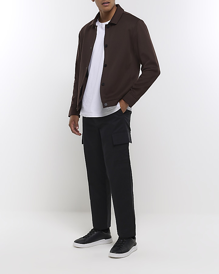 Black slim fit cargo smart trousers