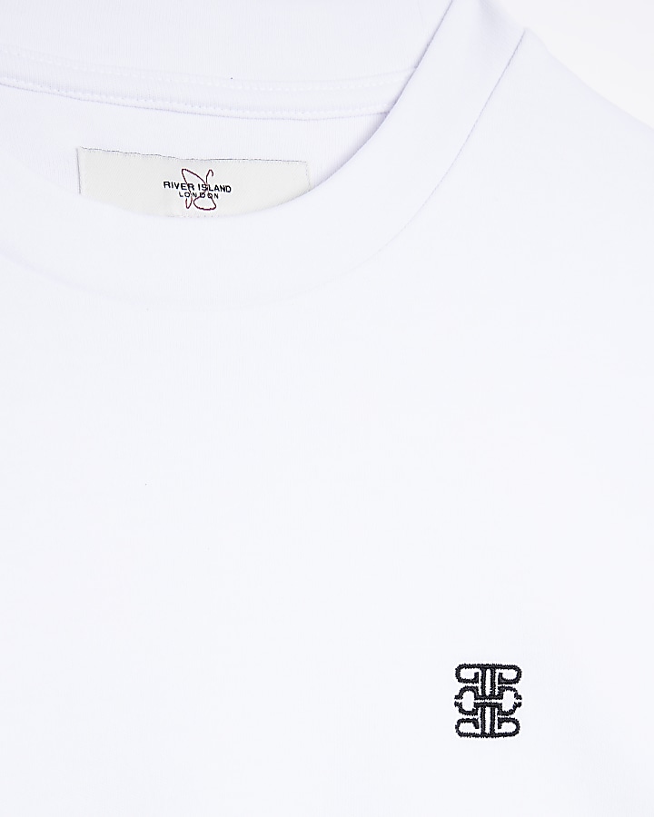 White muscle fit geometric trim t-shirt
