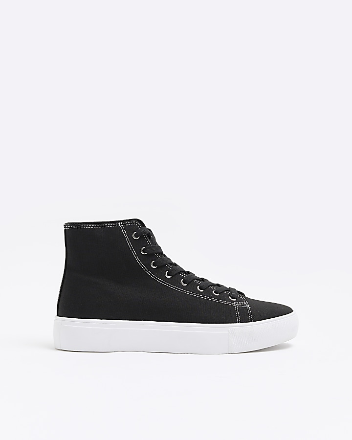 Black high top canvas trainers | River Island