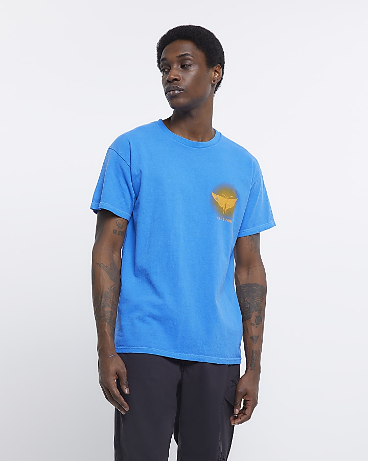 Blue oversized fit Japanese graphic t-shirt | River Island