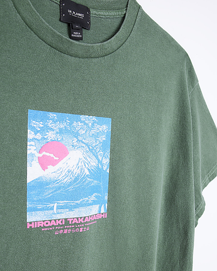 Green oversized fit Japanese graphic t-shirt
