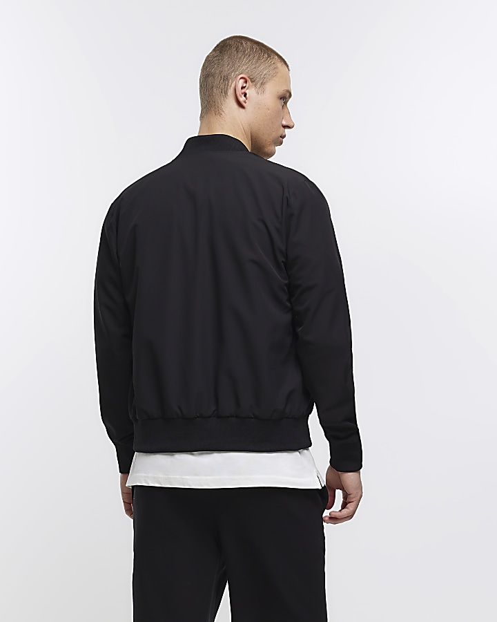 Black muscle fit zip up bomber jacket