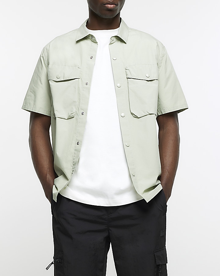 Green regular fit short sleeve utility shirt