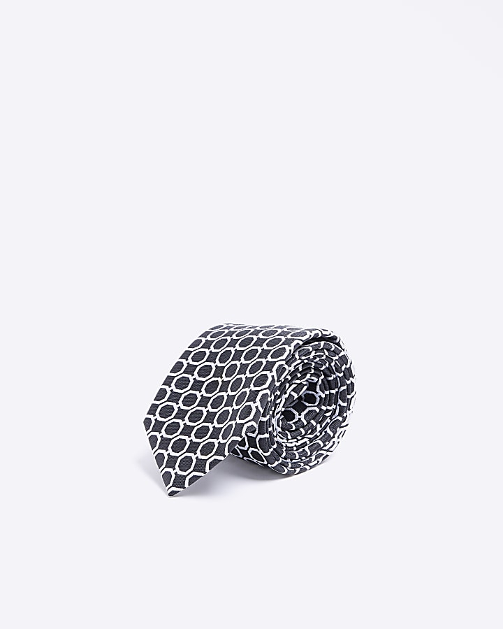 Black geometric print tie