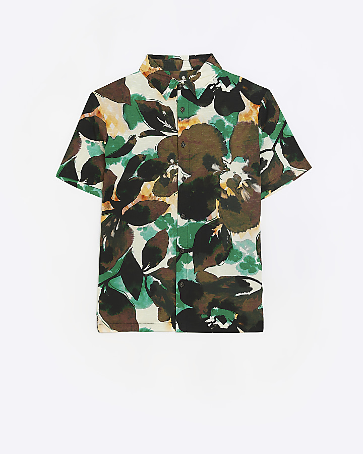 Green regular fit floral shirt