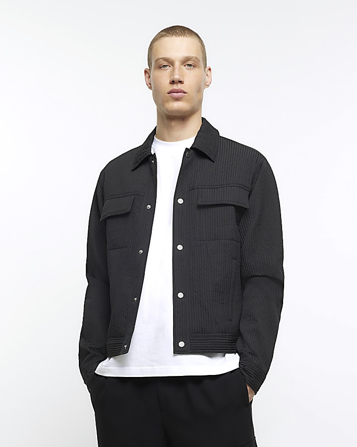 Black regular fit pleated western jacket | River Island