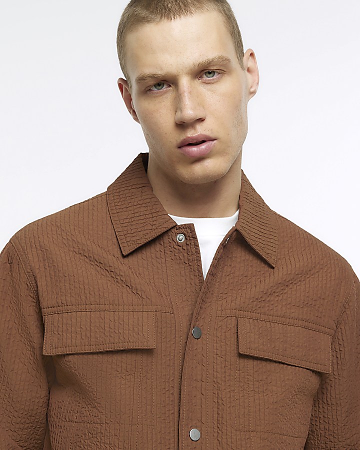Brown regular fit pleated western jacket