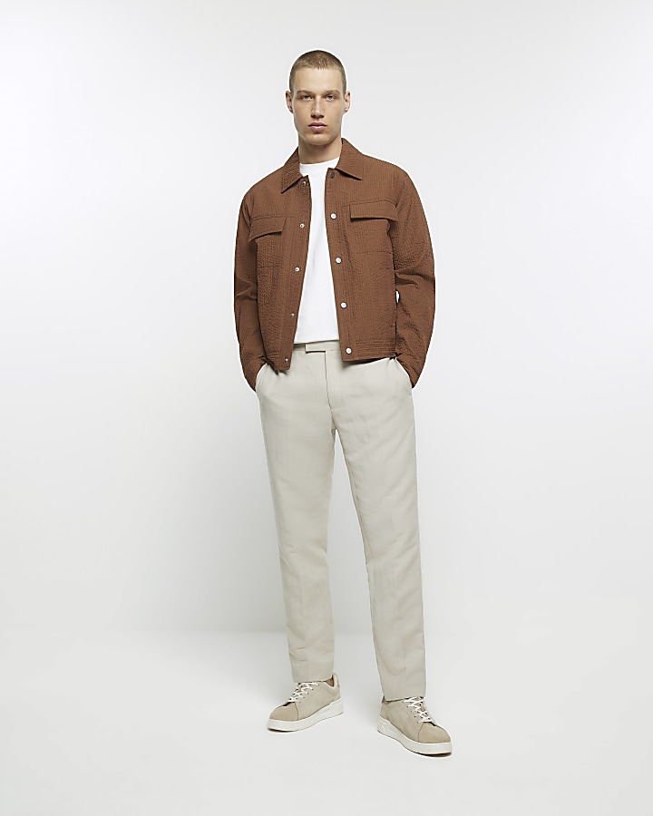Brown regular fit pleated western jacket