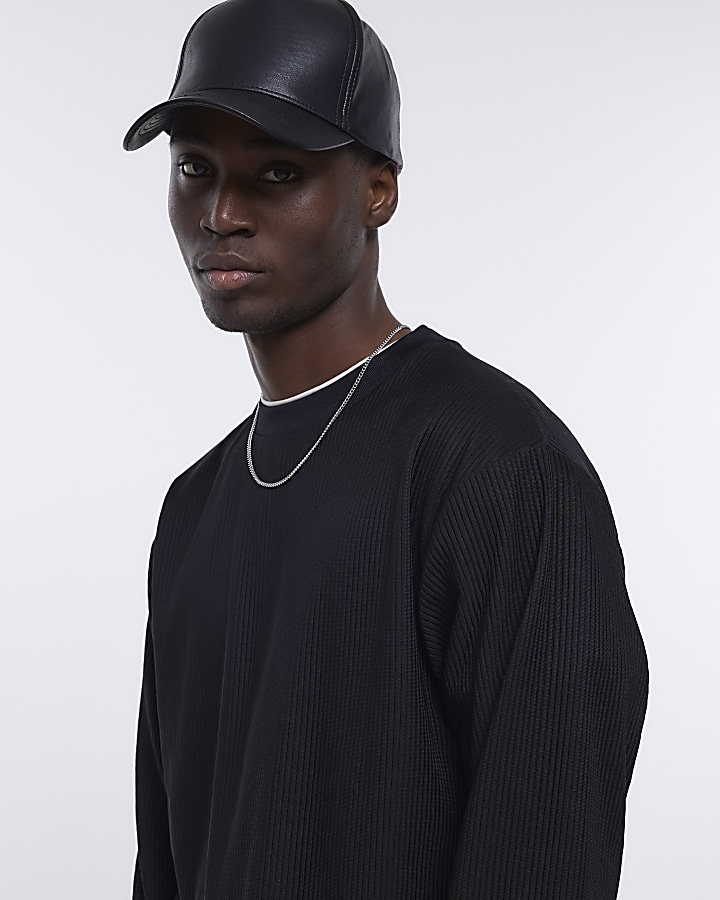 Black regular fit plisse sweatshirt | River Island