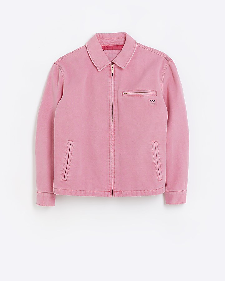 Washed pink regular fit canvas jacket