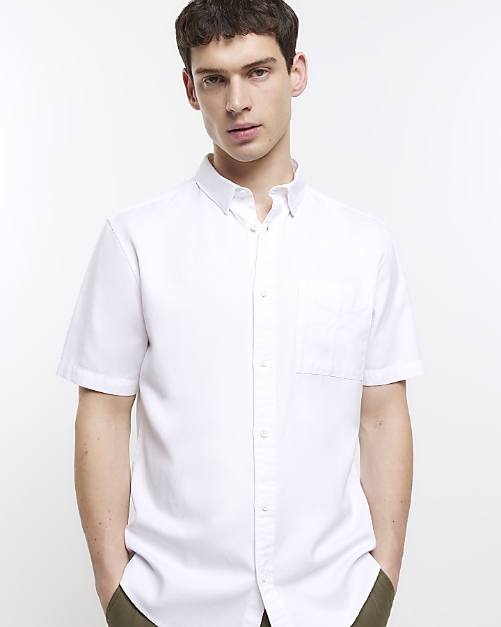 White regular fit short sleeve lyocell shirt