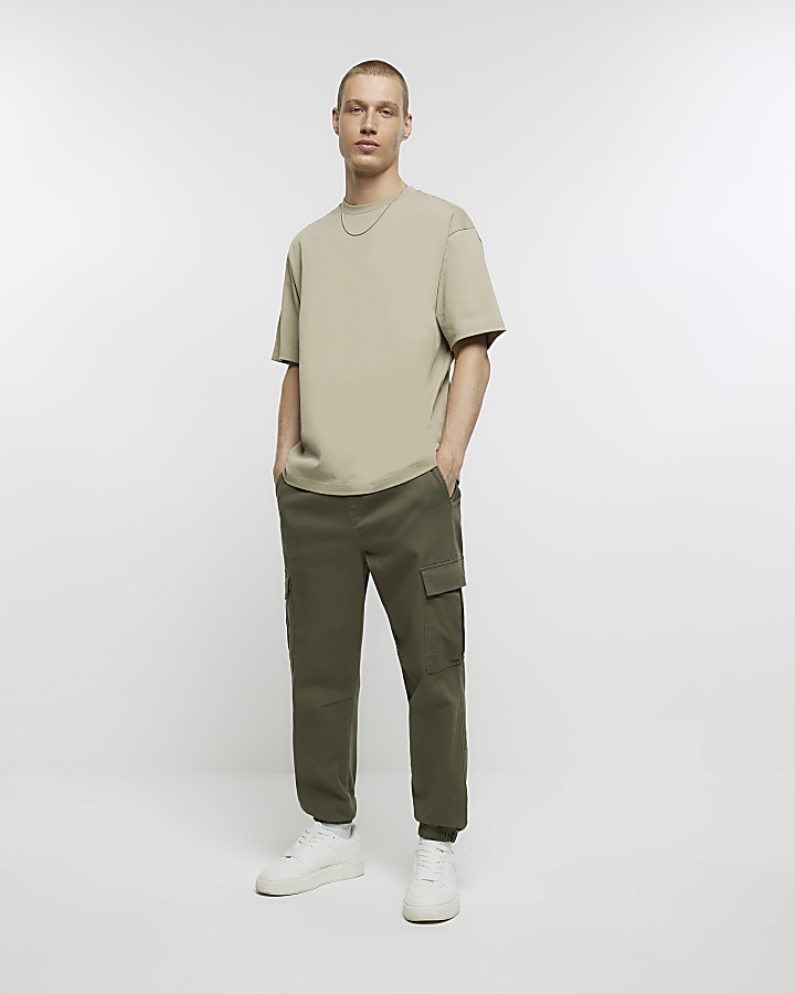 Tall Khaki Cotton Cuffed Cargo Trousers