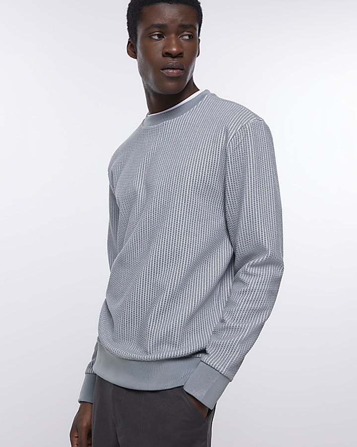 Grey slim fit textured sweatshirt