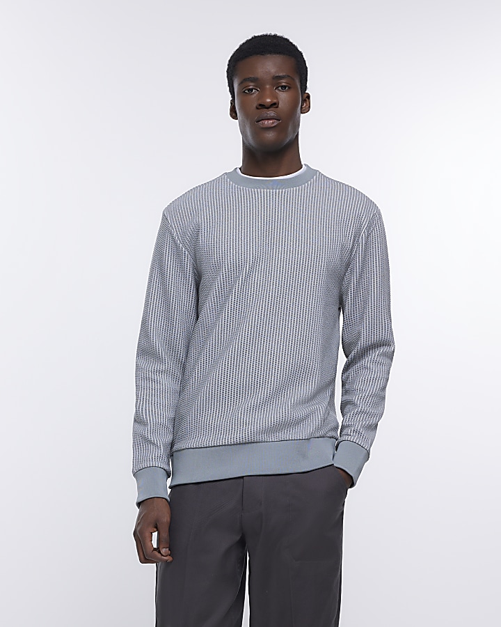 Grey slim fit textured sweatshirt