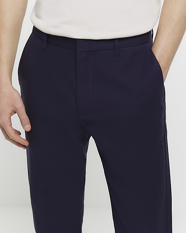 Dark blue slim fit smart chino trousers | River Island