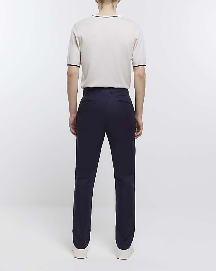 Dark blue slim fit smart chino trousers