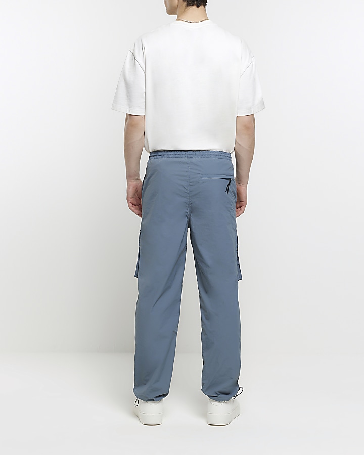 Blue regular fit nylon cargo trousers