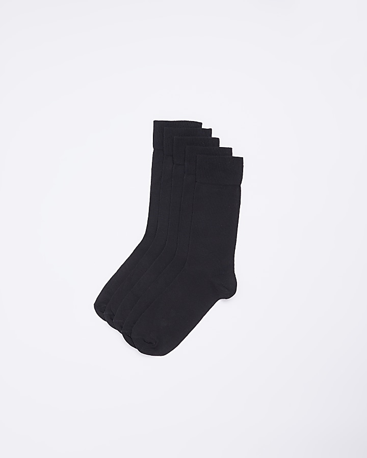 5PK Black plain ankle socks
