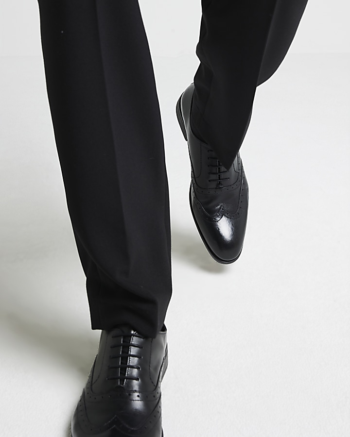Black Leather brogue derby shoes