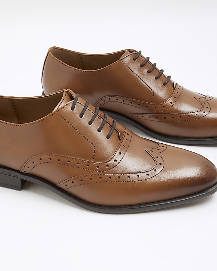 Brown Leather brogue derby shoes
