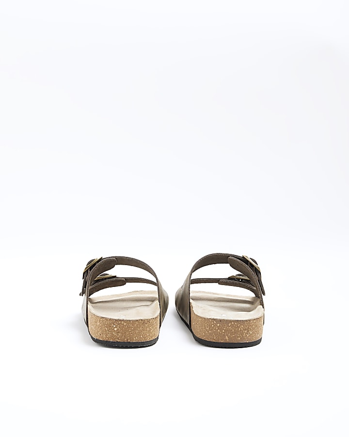 Green suede double strap sandals