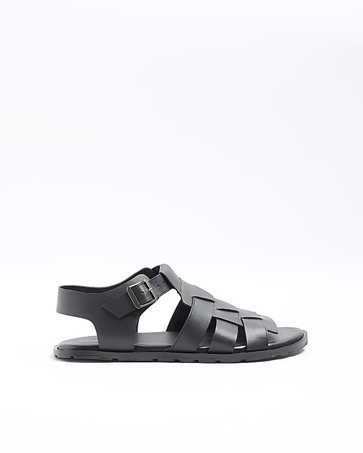 Black leather fisherman sandals