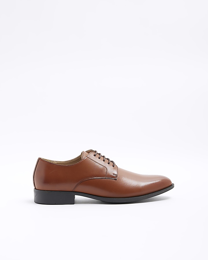 Brown pointed formal derby shoes