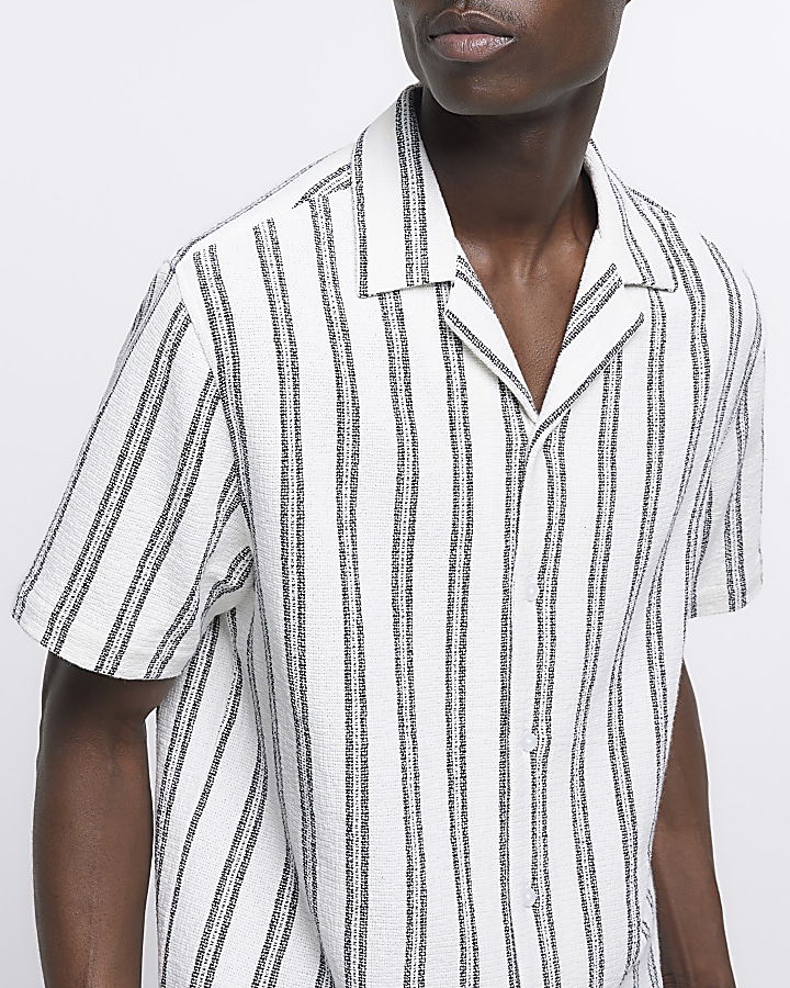 White regular fit striped revere shirt