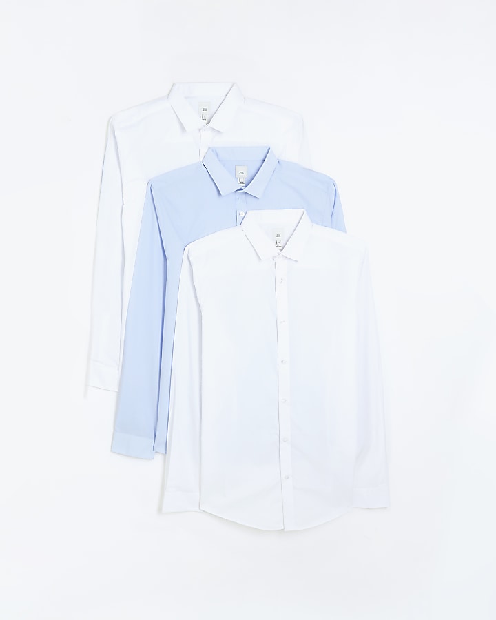 Blue slim fit smart shirt multipack River Island