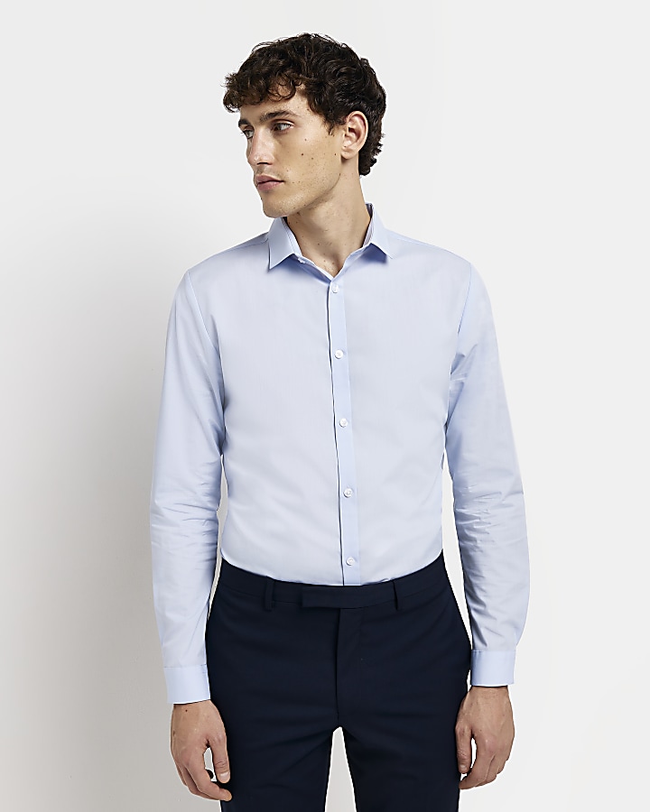 Blue slim fit smart shirt multipack River Island