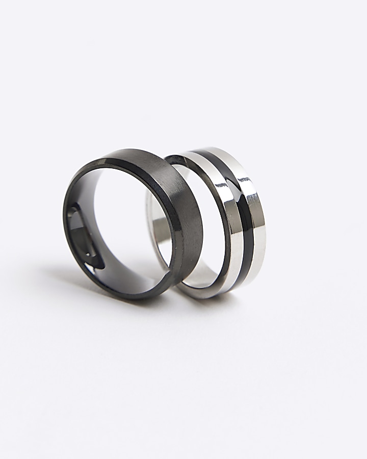 2PK black stainless steel rings