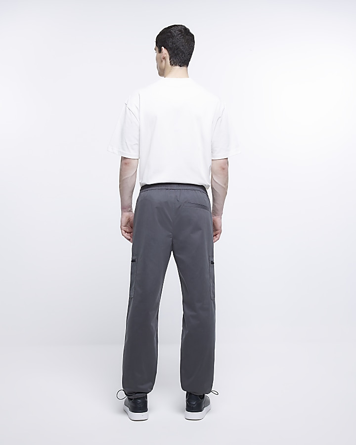 Grey regular fit zip pocket cargo trousers | River Island