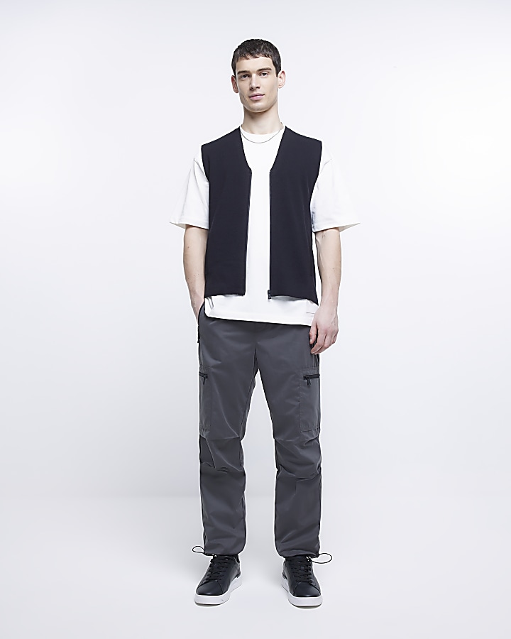 Grey regular fit zip pocket cargo trousers