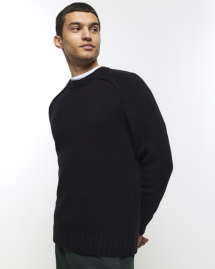 Black regular fit wool blend jumper | River Island