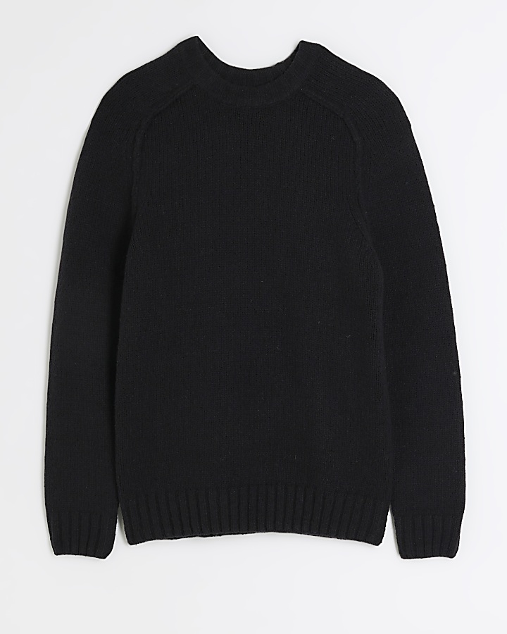 Black regular fit wool blend jumper