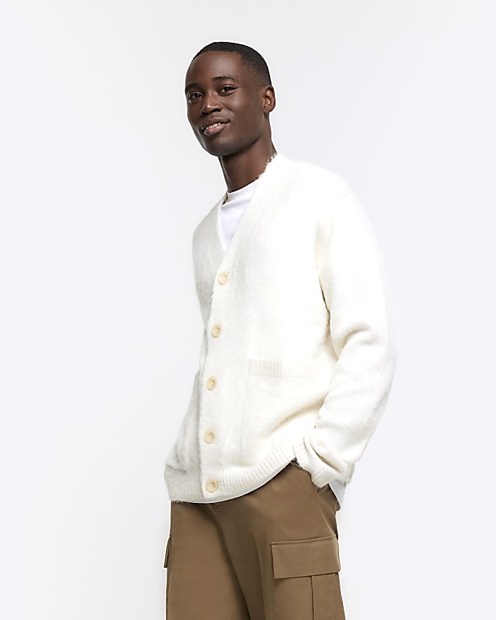 Cream oversized fit button up cardigan | River Island