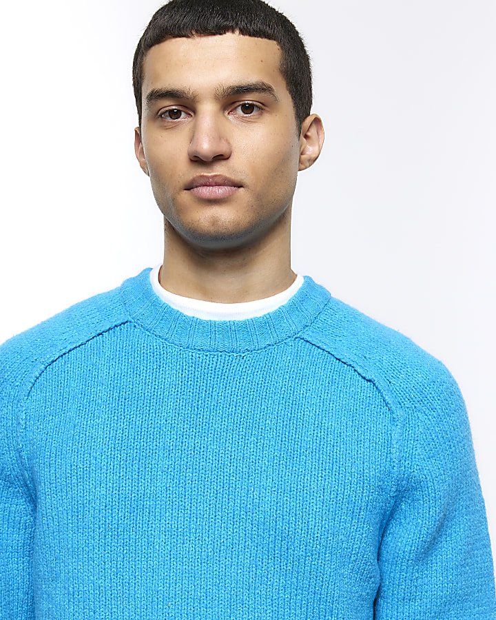 Blue regular fit wool blend jumper