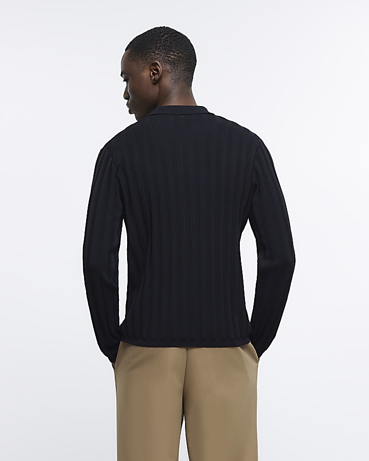 Black regular fit RI Studio knitted polo