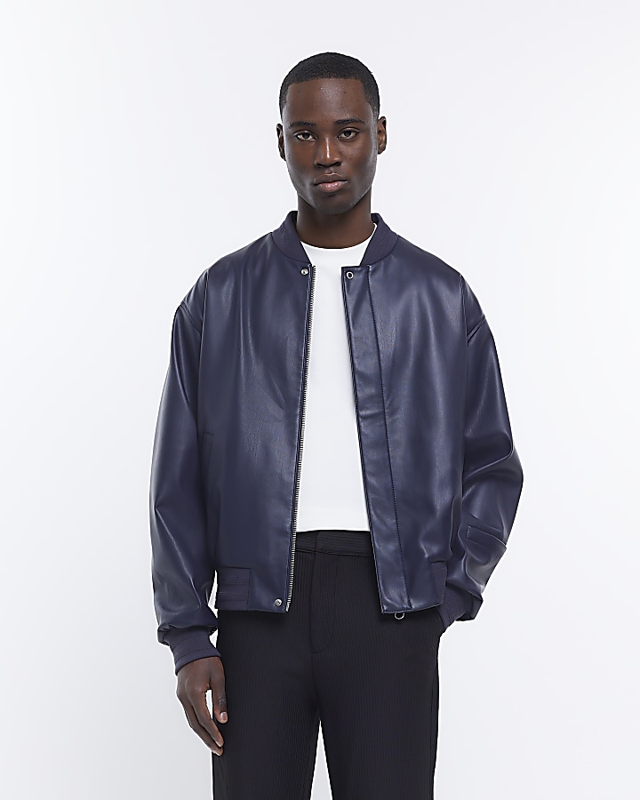 River island cheap leather bomber jacket