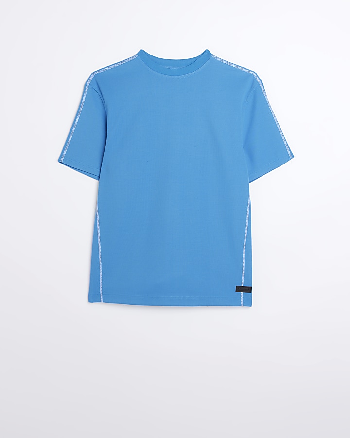 Blue regular fit stitch detail t-shirt
