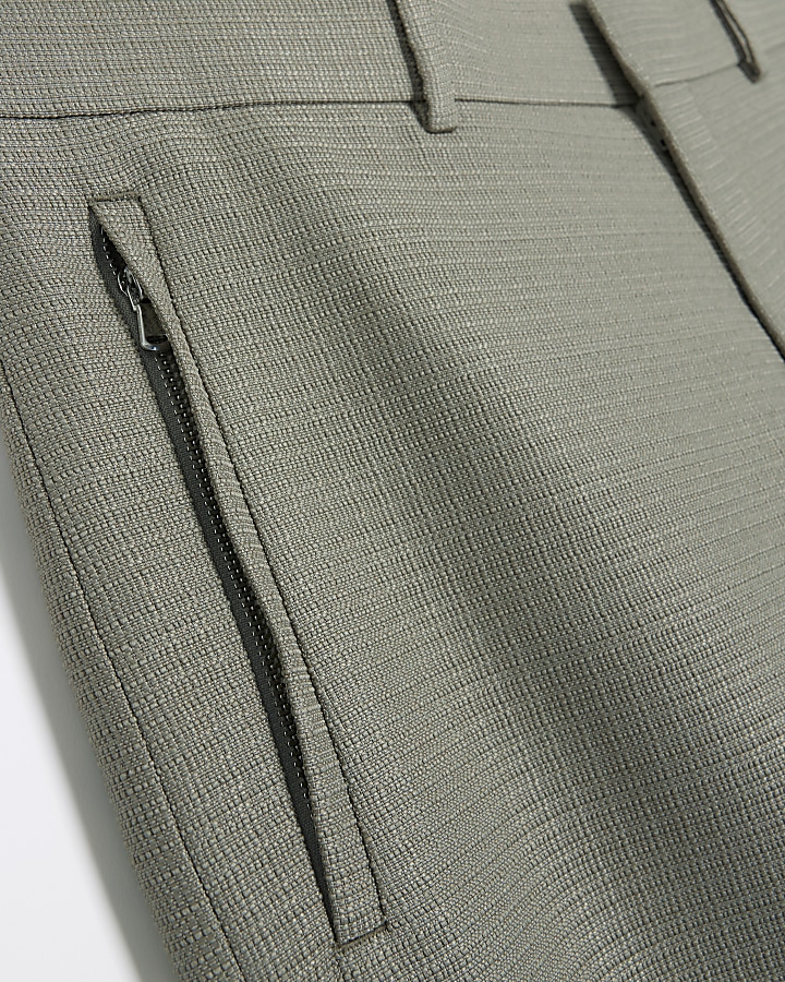 Sage green tapered fit textured trousers