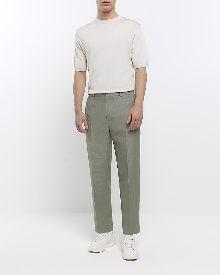 Sage green tapered fit textured trousers