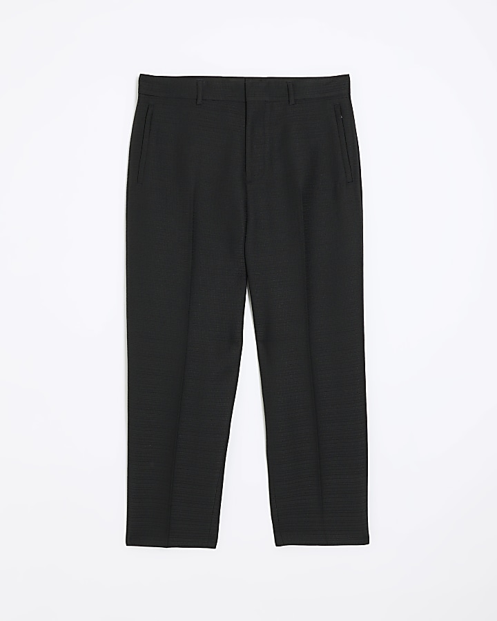 Black tapered fit textured trousers | River Island