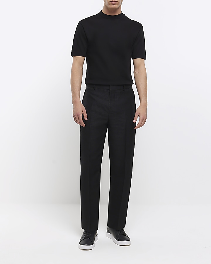 Black tapered fit textured trousers | River Island